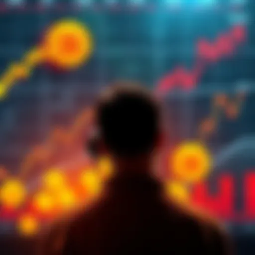 A person contemplating their investment in Bitcoin, surrounded by charts and graphs showing Bitcoin's growth over time.