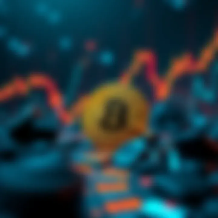 Bitcoin Investment Landscape An abstract representation of Bitcoin with fluctuating market graphs in the background, symbolizing investment strategies.
