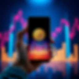 A person holding a smartphone displaying the Bitcoin symbol with a downward graph in the background, symbolizing the current market conditions.