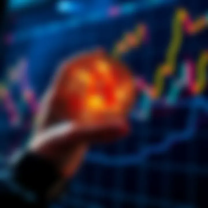 A person holding a Bitcoin symbol with a graph showing price fluctuations in the background