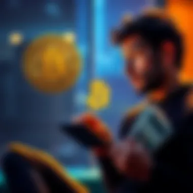 A person contemplating between a lump sum investment in Bitcoin and dollar cost averaging with a calculator and cash in hand.