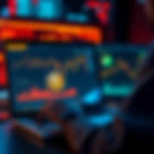 A person analyzing Bitcoin transactions on a laptop with charts and graphs representing capital gains