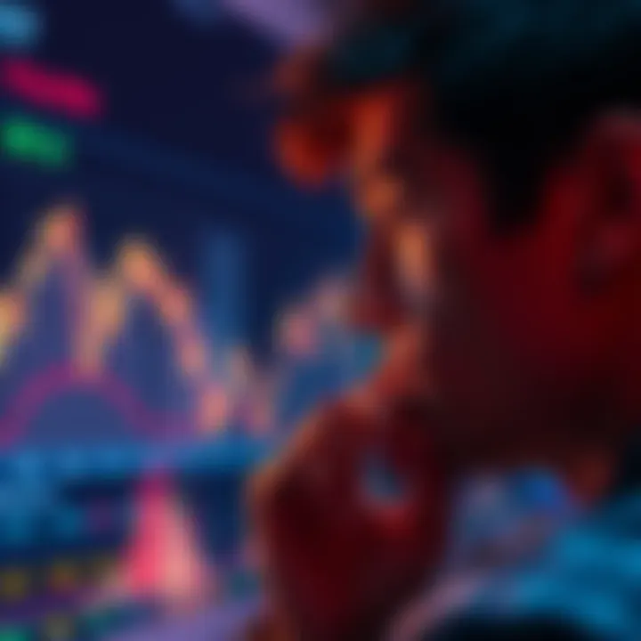 A person looking at a graph showing Bitcoin's rise in value since 2017, with a thoughtful expression on their face.