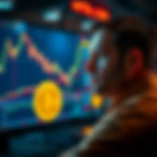 An investor looking at Bitcoin charts with a thoughtful expression, comparing it to stocks on another screen, symbolizing regret over past decisions.