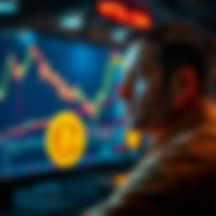 An investor looking at Bitcoin charts with a thoughtful expression, comparing it to stocks on another screen, symbolizing regret over past decisions.