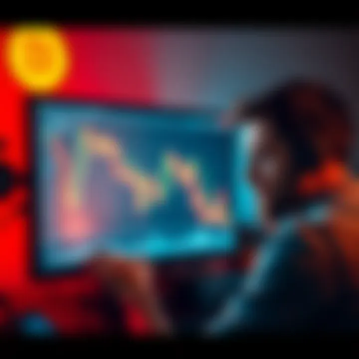 A person looking worried while staring at a Bitcoin chart on a computer screen, reflecting the emotional stress of cryptocurrency investments.