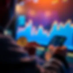 A person setting up a monthly auto deposit for Bitcoin on a digital device, with a graph showing upward market trends in the background.
