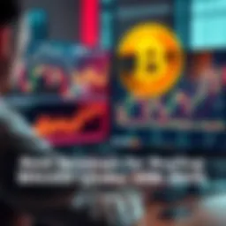 A person analyzing Bitcoin prices on a computer screen with charts and financial data in the background.