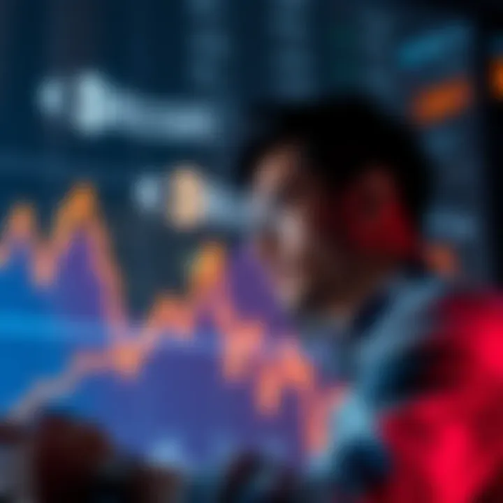 A person contemplating long-term Bitcoin investment strategies while looking at a graph showing upward trends.