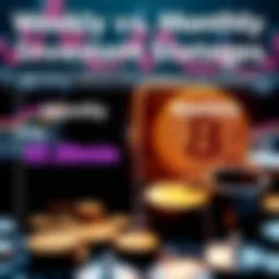 Weekly vs Monthly Bitcoin Investment Strategies Graphic comparing weekly and monthly Bitcoin investment strategies with dollar amounts