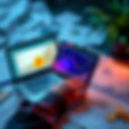 A person analyzing Bitcoin charts and graphs on a laptop, surrounded by notes and charts illustrating financial growth.