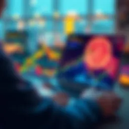 A person analyzing Bitcoin market trends on a laptop with financial graphs displayed.