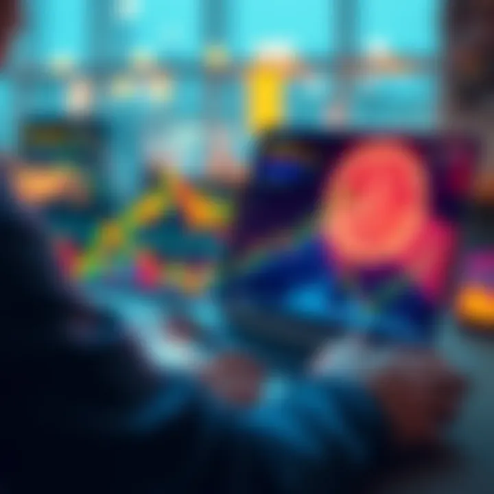 A person analyzing Bitcoin market trends on a laptop with financial graphs displayed.
