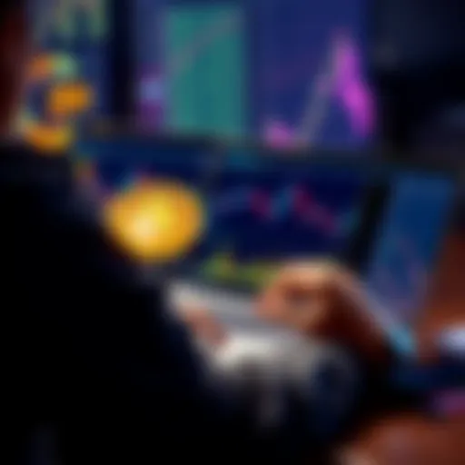 A person analyzing Bitcoin trends on a laptop with charts and graphs displayed.