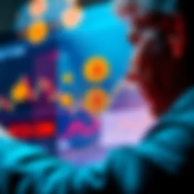 A person looking at a chart with Bitcoin symbols while pondering investment options