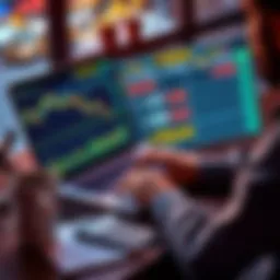 A person analyzing Bitcoin prices on a laptop while calculating costs, with a coffee cup and notepad nearby.