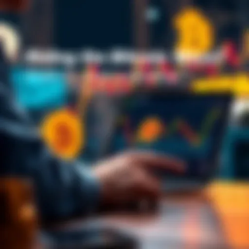 A person analyzing Bitcoin prices on a laptop, considering whether to cash out or hold investments