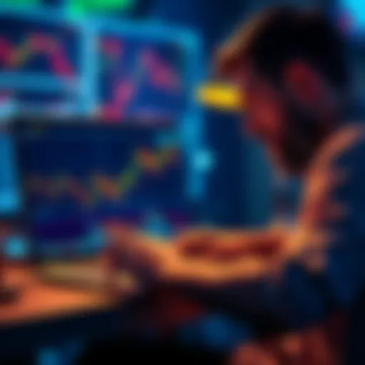 A person analyzing Bitcoin price charts on a laptop, focusing on market trends and target prices for investments.