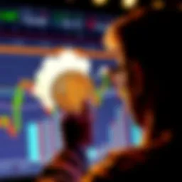 Bitcoin investment strategy A person looking at a chart showing Bitcoin trading alongside a thought bubble representing altcoin temptation.