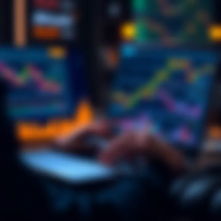 A person analyzing Bitcoin trends on a laptop with charts and graphs displayed.