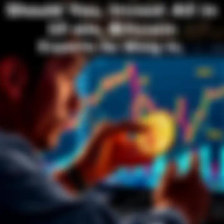 Bitcoin Investment Strategy A person examining a financial chart with Bitcoin symbols and other assets like gold and stocks in the background