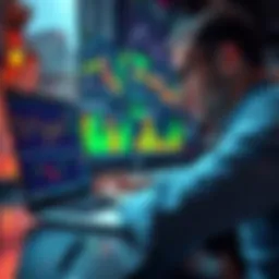 A person analyzing Bitcoin trends on a laptop with charts and graphs, emphasizing long-term investment strategies during a bear market.