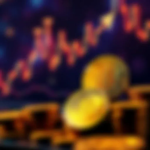 Graph showing upward trend in Bitcoin value with coins in the foreground