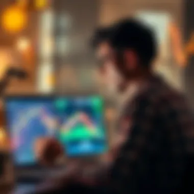 A person looking at Bitcoin charts on a laptop, pondering investment strategies