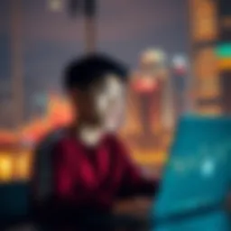 A young person looking at Bitcoin charts on a laptop, considering their investment options