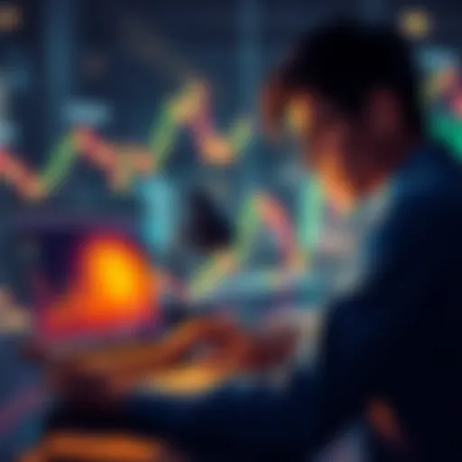 A curious beginner looking at Bitcoin charts on a laptop, pondering over potential profits and risks in cryptocurrency investing.