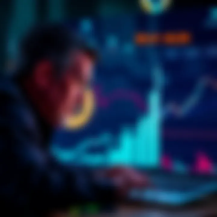 An investor looking at a chart showing Bitcoin's steady growth compared to fluctuating altcoins, symbolizing a choice for stability in investments.