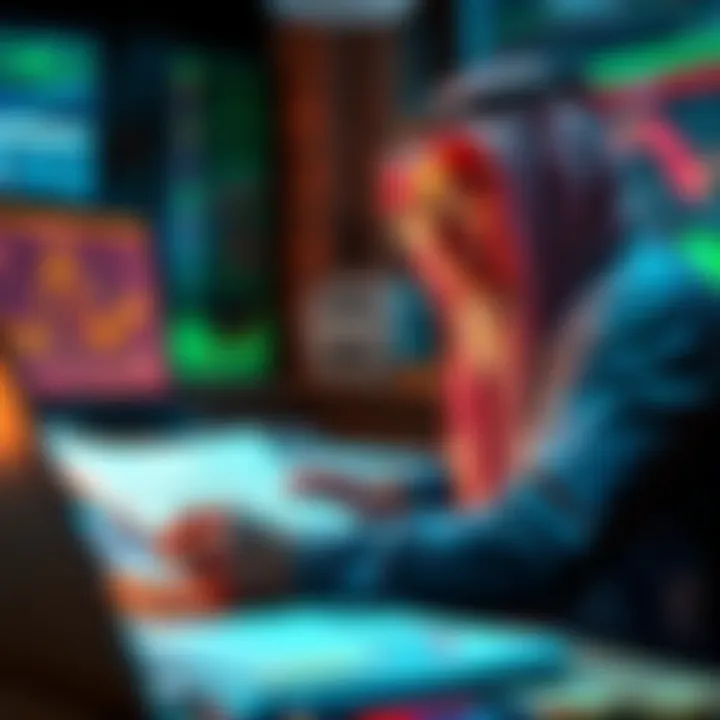 A 34-year-old professional in Riyadh reviews his Bitcoin investments, with charts and graphs showing potential profit scenarios.