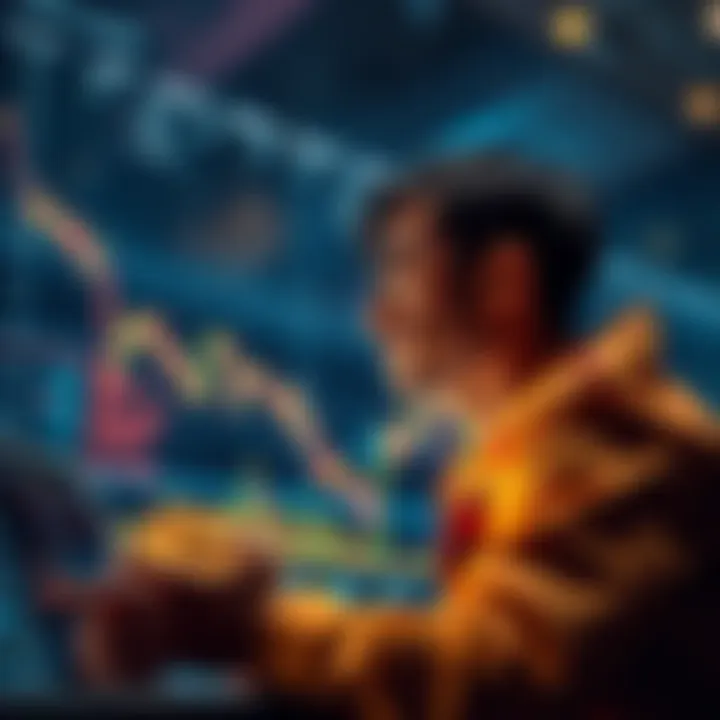 A Bitcoin investor looks at a chart with declining prices, contemplating past transactions and future possibilities for recovery.