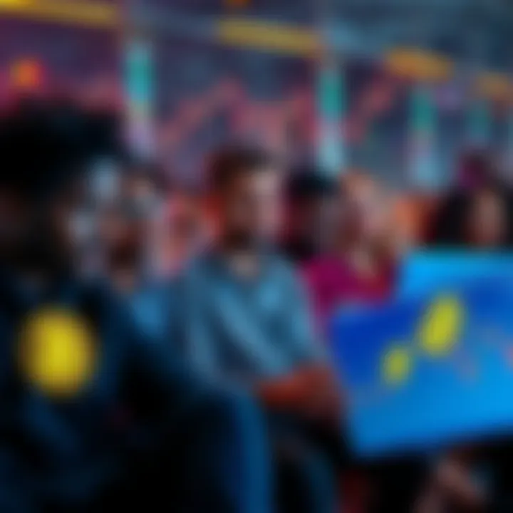 A group of diverse people looking hopeful while watching Bitcoin charts on their laptops, symbolizing resilience in a bear market.