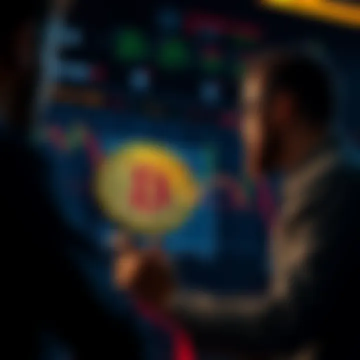 Investors looking at Bitcoin charts, showing mixed emotions about holding their investments during market uncertainty.