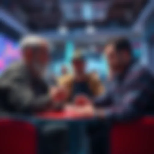 Group of veteran investors discussing Bitcoin's price changes since 2015 in a casual setting.