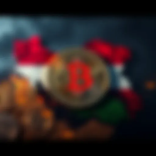 Bitcoin and Iran Conflict Symbolism A visual representation of Bitcoin's connection to geopolitical tensions in Iran, featuring a Bitcoin symbol intertwined with a map of Iran and elements of conflict, illustrating the ongoing challenge...