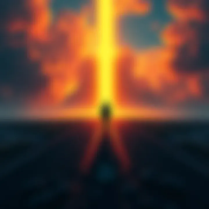 A person standing at a crossroads, looking toward a bright path labeled Bitcoin, symbolizing a shift from skepticism to belief.