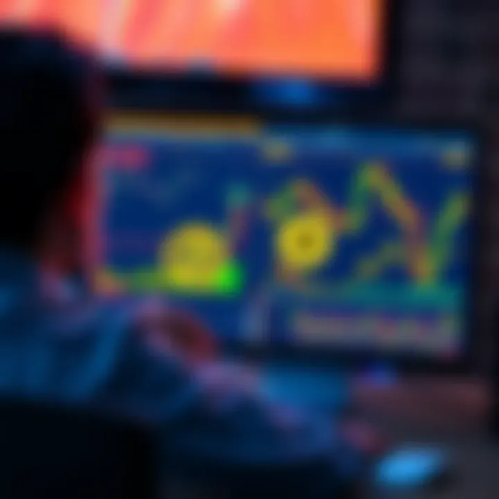 Bitcoin Journey A person looking at Bitcoin charts and graphs on a computer screen, representing different stages of Bitcoin involvement.