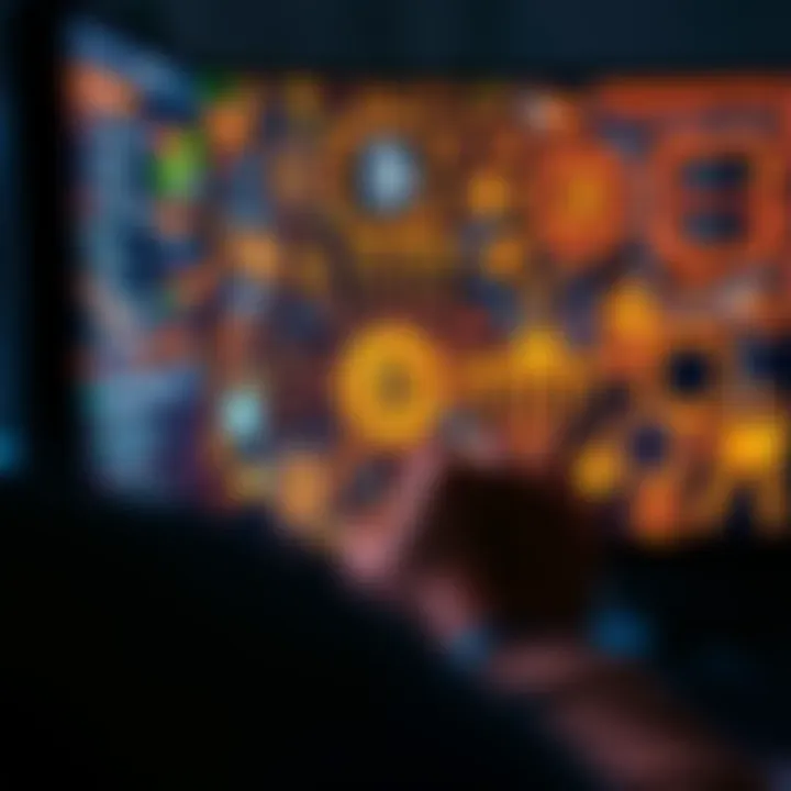 A visual representation of a person analyzing a complex array of Bitcoin private keys on a computer screen