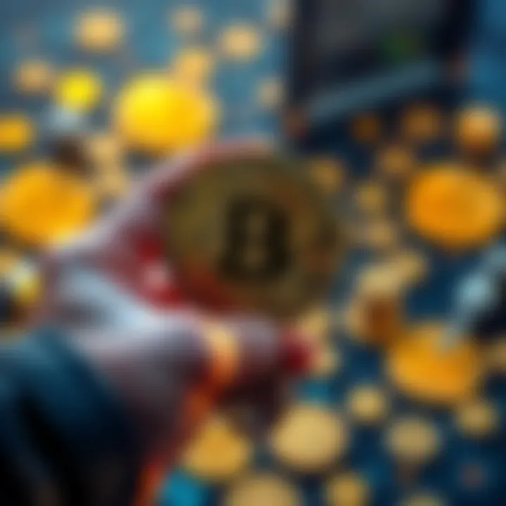 Illustration of a person holding a Bitcoin key with digital coins in the background, representing self-custody and ownership.