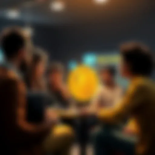 Group of people sharing their experiences about learning Bitcoin in a casual setting