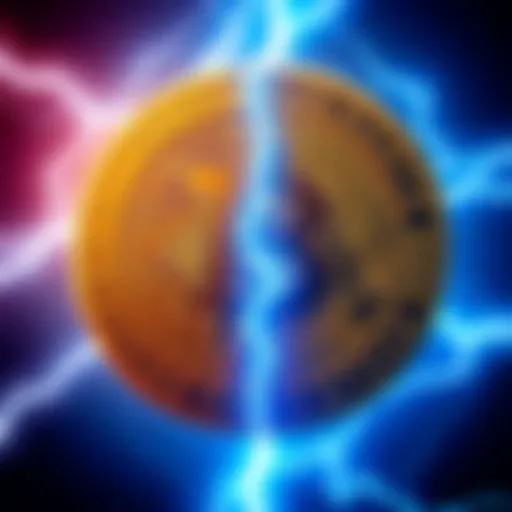 Graphic showing Bitcoin logo with lightning bolt symbol, representing quick transactions in the Lightning Network