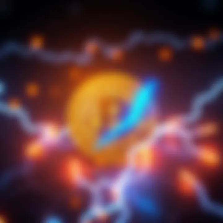 Graphic showing a Bitcoin symbol with arrows connecting to a Lightning Network symbol, representing the process of swapping funds.