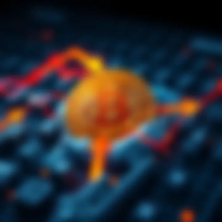 A visual representation of Bitcoin with arrows indicating a sell-off strategy, highlighting market movement