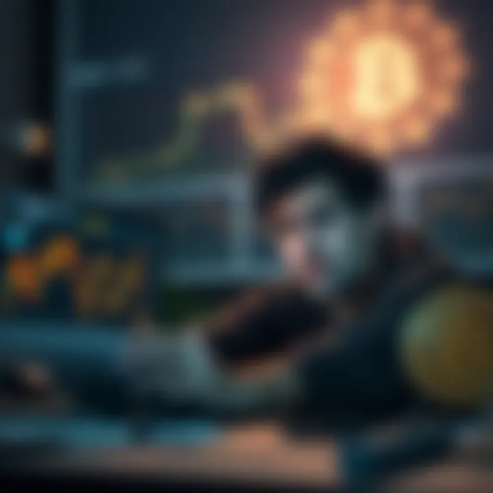 A person looking worried while reviewing Bitcoin investment charts on a laptop