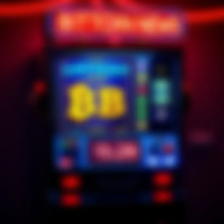 A bitcoin lottery machine with colorful lights and a display showing a winning number.