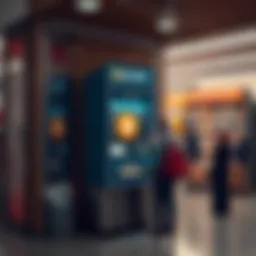 A Bitcoin machine located inside a store with people interacting with it.