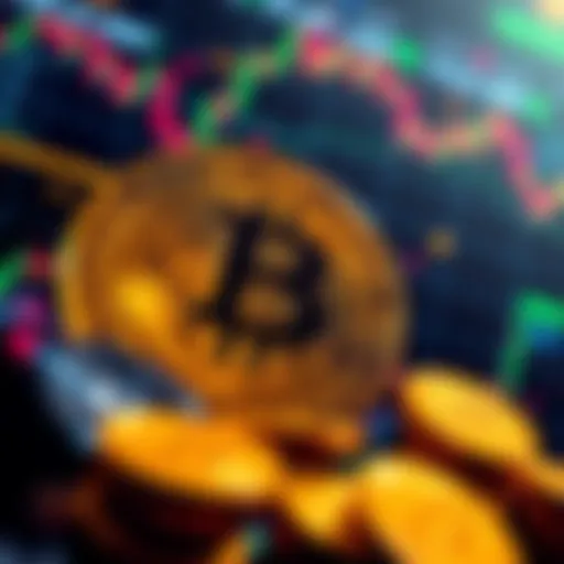 A visual representation of Bitcoin trading strategies using macro algorithms, showcasing fluctuating charts and digital currency symbols.