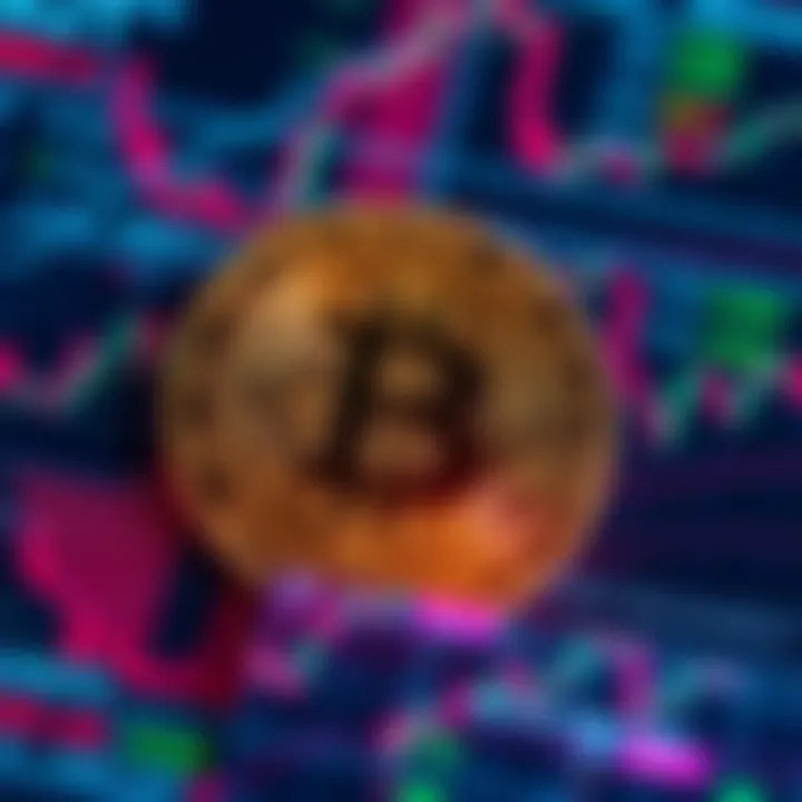 A visual representation of Bitcoin with complex graphs showing market fluctuations and uncertainties, symbolizing the challenges facing BTC.